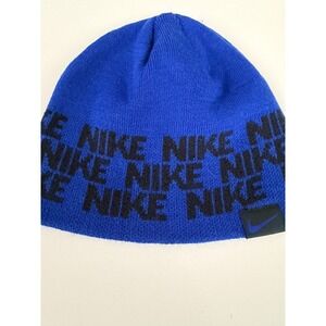 Nike Kids Royal Blue Black Logo Knit Beanie Winter Hat 8-20 2461-142
